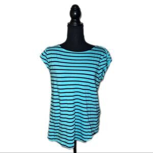 Liz Claiborne Top Knit Soft Cotton Modal Striped Blue Blouse Women’s L